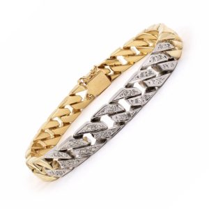 14K YELLOW & WHITE GOLD VINTAGE DIAMOND CURB LINK BRACELET