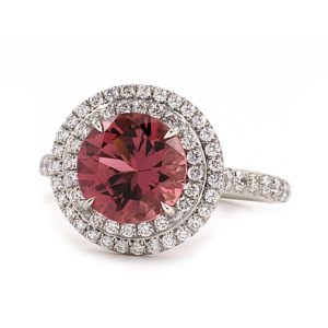 PLATINUM VINTAGE TIFFANY PINK TOURMALINE DIAMOND HALO RING