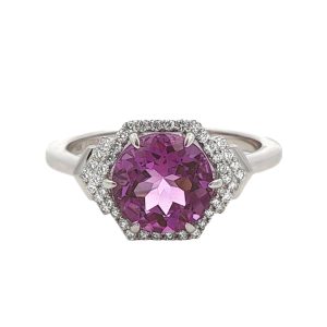 14K WHITE GOLD AMETHYST DIAMOND RING