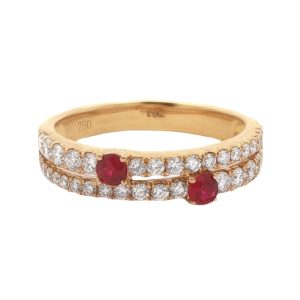 18K YELLOW GOLD RUBY DIAMOND 2-TIER RING