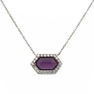 14K WHITE GOLD AMETHYST DIAMOND PENDANT