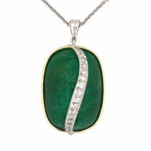 PLATINUM & 18K YELLOW GOLD VINTAGE EMERALD DIAMOND PENDANT