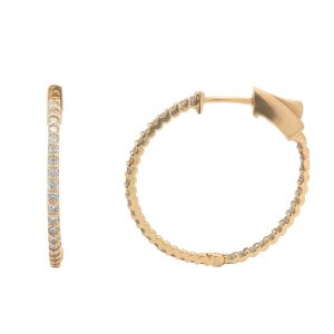 14K YELLOW GOLD DIAMOND HOOP EARRINGS