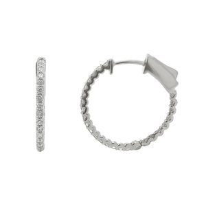 14K WHITE GOLD DIAMOND HOOP EARRINGS