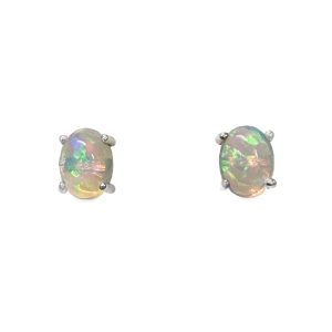 14K WHITE GOLD OPAL STUD EARRINGS