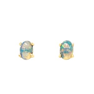 14K YELLOW GOLD OPAL STUD EARRINGS