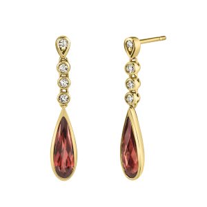 14K YELLOW GOLD GARNET & DIAMOND DROP EARRINGS