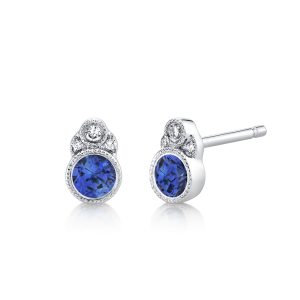 14K WHITE GOLD SAPPHIRE & DIAMOND STUD EARRINGS