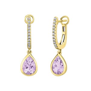 14K YELLOW GOLD LAVENDER AMETHYST & DIAMOND DROP EARRINGS