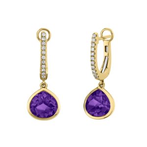 14K YELLOW GOLD AMETHYST DIAMOND DROP EARRINGS