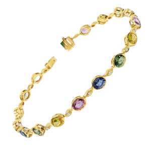 14K YELLOW GOLD MULTI-COLOR SAPPHIRE & DIAMOND BRACELET