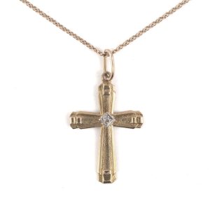 18K YELLOW GOLD VICTORIAN VINTAGE DIAMOND CROSS PENDANT