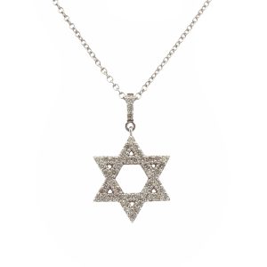 14K WHITE GOLD DIAMOND STAR OF DAVID PENDANT