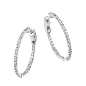 14K WHITE GOLD DIAMOND HOOP EARRINGS
