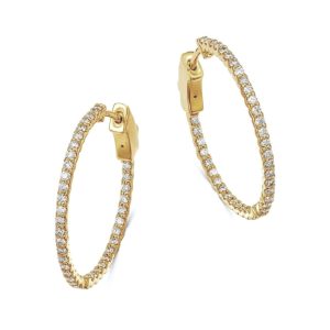 14K YELLOW GOLD DIAMOND HOOP EARRINGS