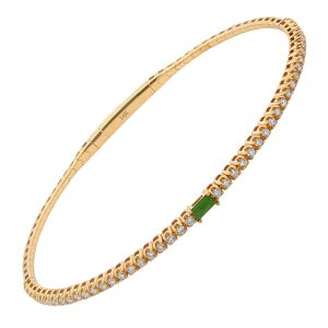 14K YELLOW GOLD EMERALD DIAMOND FLEXIBLE BANGLE BRACELET