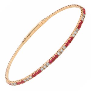 14K YELLOW GOLD RUBY & DIAMOND FLEXIBLE BANGLE BRACELET
